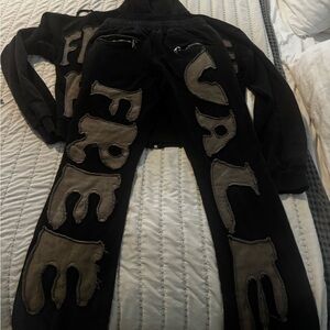 Black and Brown Graphic Hoodie and Pants Set